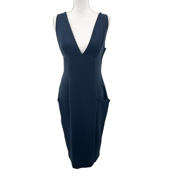 ASOS‎ Navy Bodycon Plunge Front Dress in Size 8 - Picture 1 of 9